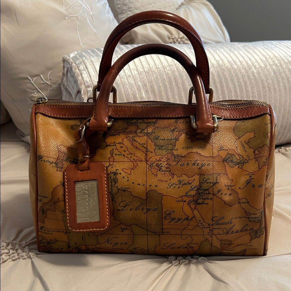 Alviero Martini Tan Map Print Duffel Bag